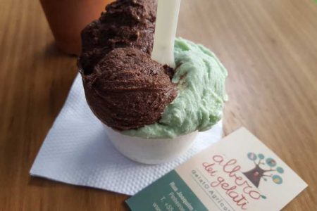 O delicioso gelato de Cioccolato & zenzero e Spirulina com infusão de flores!