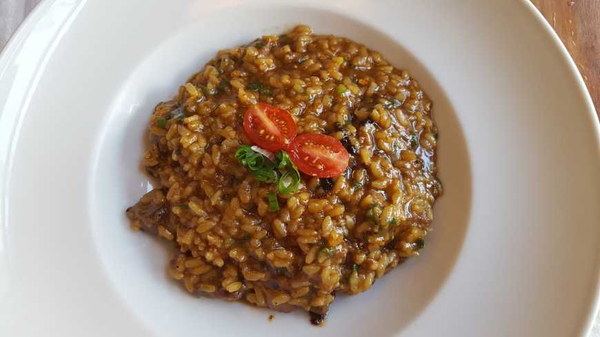 Risoto de filé-mignon e queijo gorgonzola