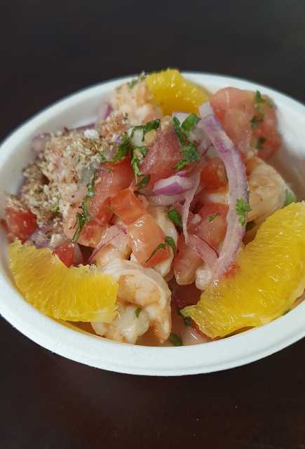 Cebiche misto de peixe e camarão da Comedoria Gonzales