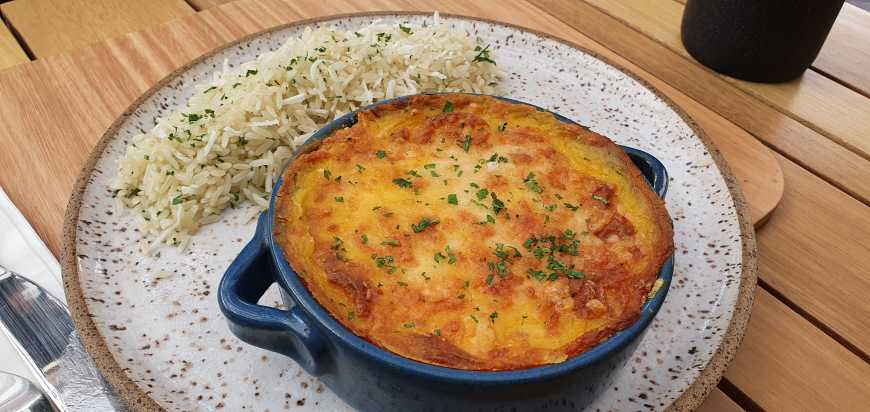 Saborosíssimo escondidinho de camarão da Cabruca!