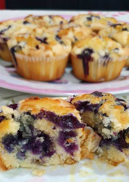 Lindo e delicioso muffin de blueberry com gotas de chocolate branco!