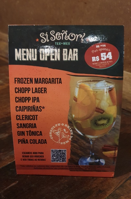 Menu Open Bar Sí Señor por R$ 54,00 na compra de um prato!