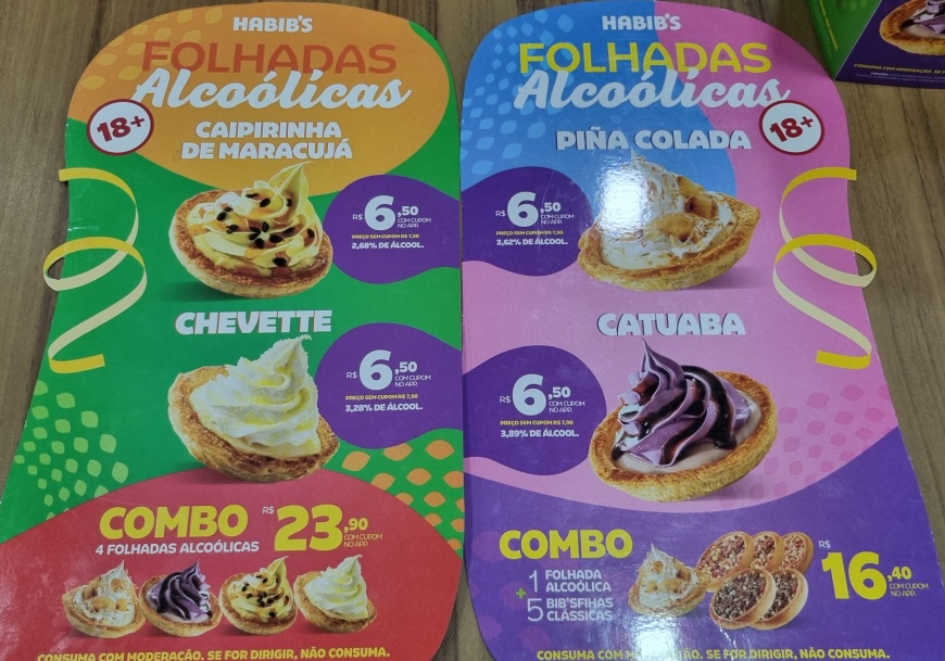 Menu das Folhadas alcoólicas do Habib's