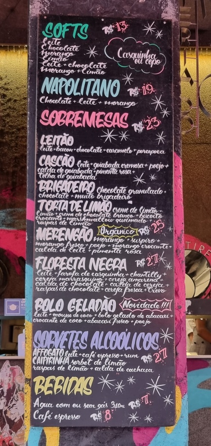 Menu da Sorveteria do Centro