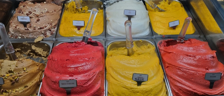 Alguns dos sabores da Crema Gelato Italiano no Itaim Bibi, São Paulo